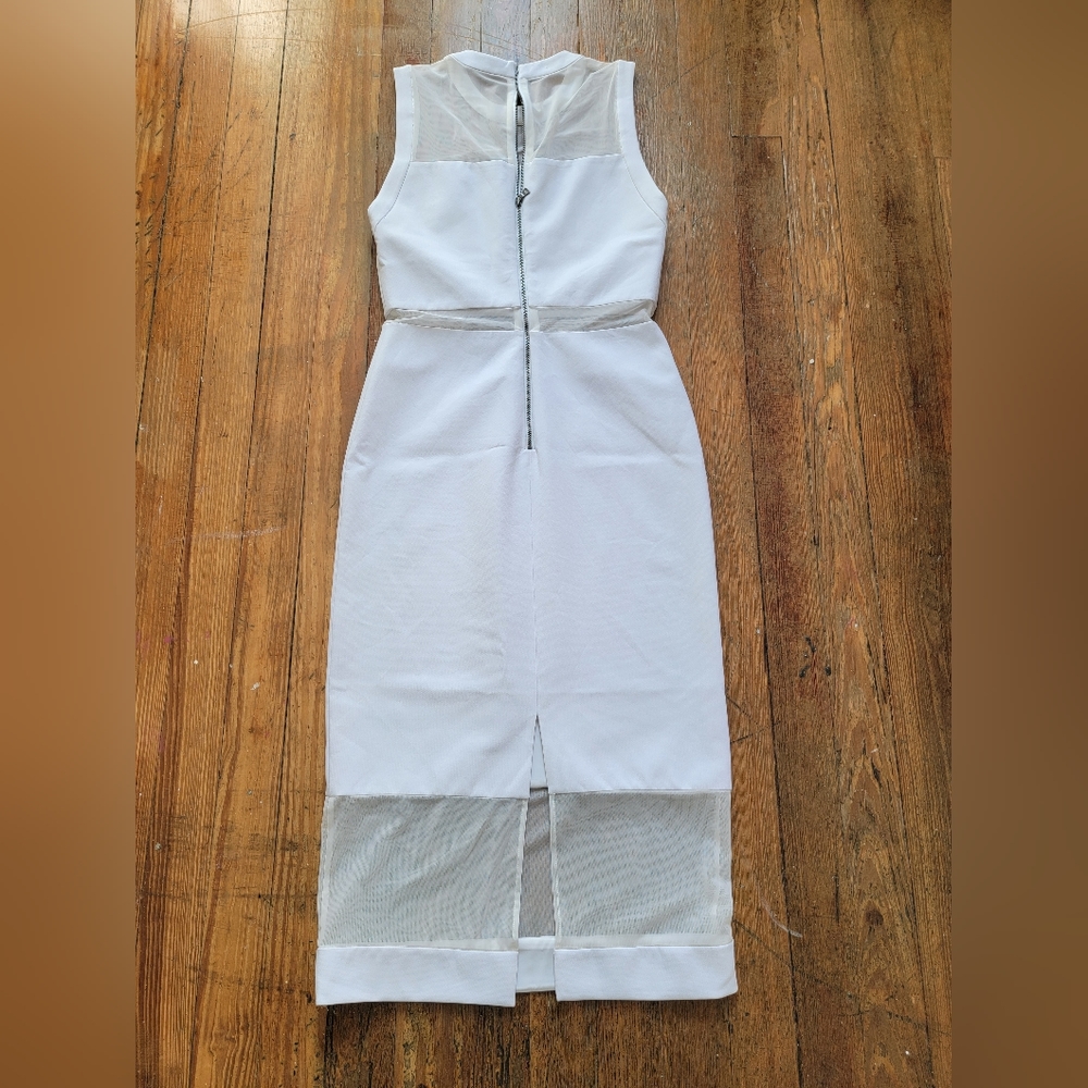 Alice + Olivia White Mesh Insert Dress Midi Sheath size 2 - Picture 7 of 10